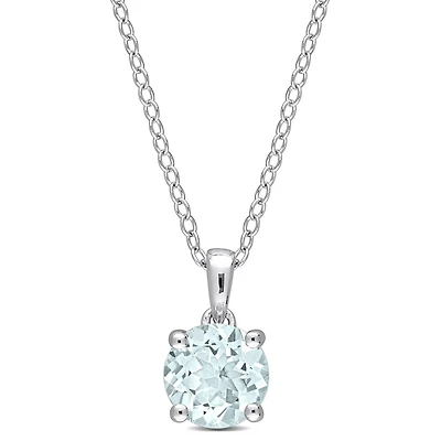 Miabella 1 1/7 Carat T.G.W. Aquamarine Sterling Silver Solitaire Pendant with Chain