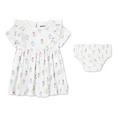 Huggies Happy Hugs Infant Girl Scrunch Jacquard Dress 2-Piece Set