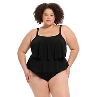 Krista Plus Women's Double Strap 1 PC Tankini W/Mesh Swim Top