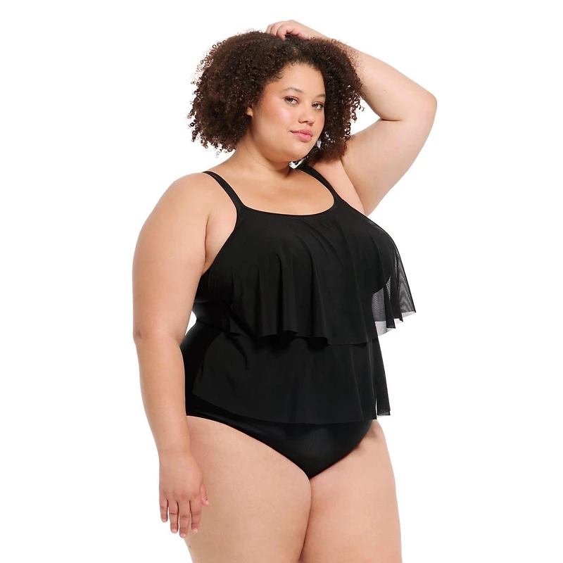 Krista Plus Women's Double Strap 1 PC Tankini W/Mesh Swim Top