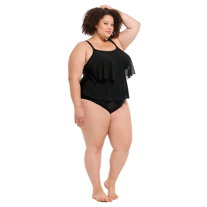 Krista Plus Women's Double Strap 1 PC Tankini W/Mesh Swim Top