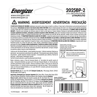 Pile miniature Energizer 2025 au lithium, emballage de 2