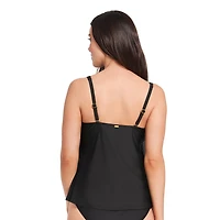 Krista Women's V Neck Mesh Tiered Ruffle Tankini Swim Top