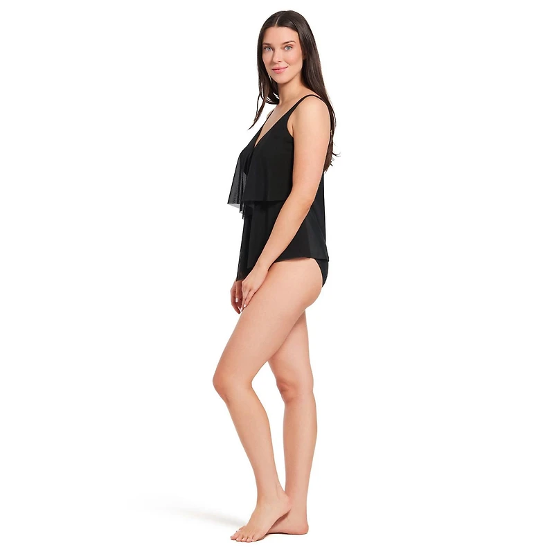 Haut de tankini à volants superposés en mesh et encolure V pour femme Krista