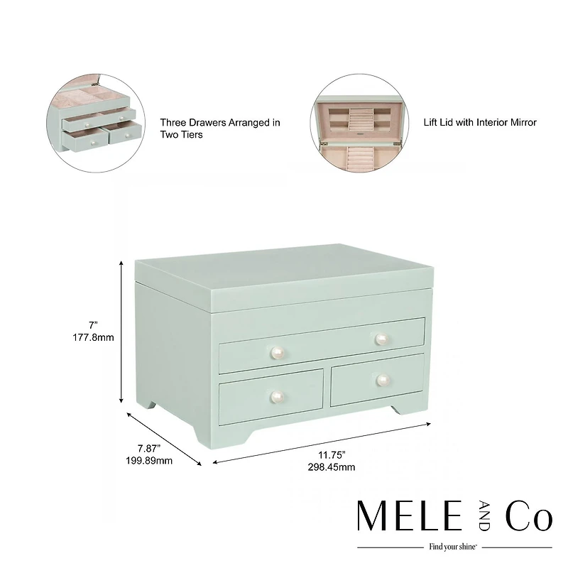 Mele and Co Bianca Seafoam High Gloss Wooden Jewellery Box