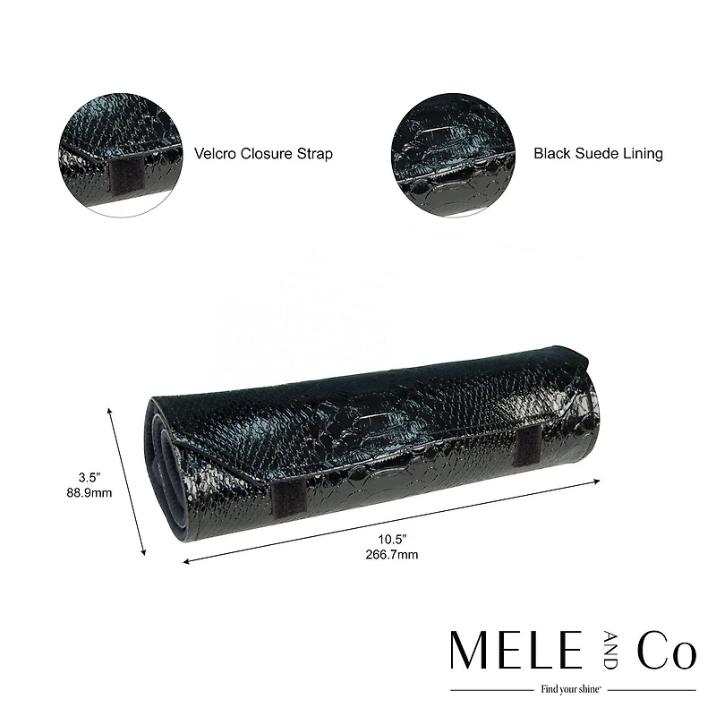 Mele and Co Rouleau à bijoux en cuir croco noir IRIS