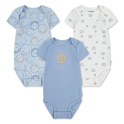 Lot de 3 bodies côtelés en coton biologique Huggies pour bébés garçons