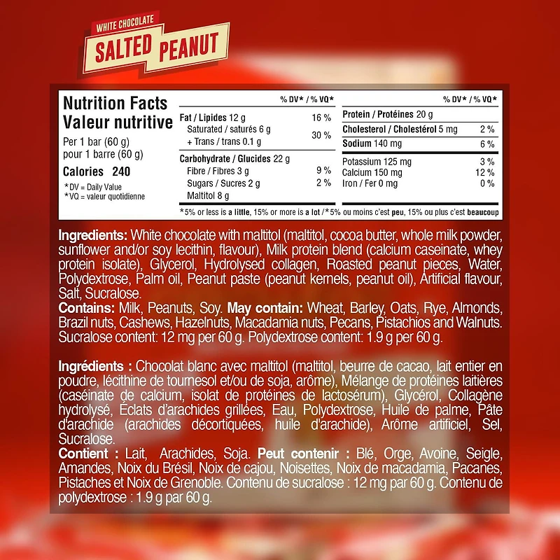 Grenade Barre Protéinée Chocolat Blanc Arachide Salée Barre de 60g