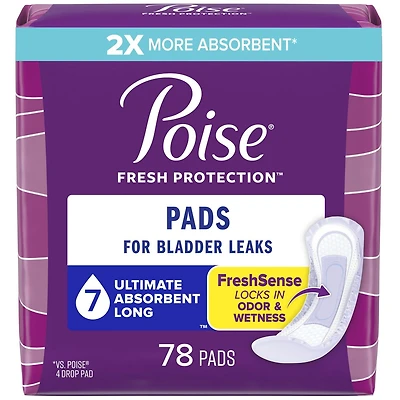 Poise Incontinence Pads for Women/Bladder Leakage Pads/Bladder Control Pads, 7 Drop, Ultra Absorbency, Long Length, 78 Count