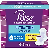 Poise Ultra Thin Postpartum Incontinence Pads with Wings, Moderate Absorbency, Regular Length, 90 Count