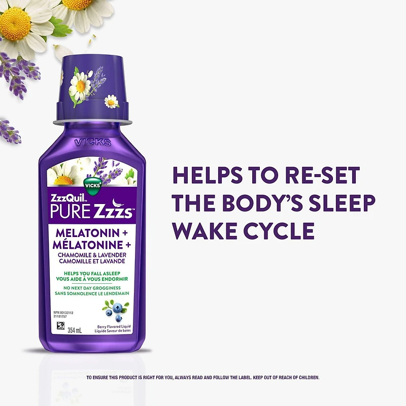 ZzzQuil Pure Zzzs Melatonin Liquid, Sleep Aid, Liquid Melatonin 2mg, with Chamomile & Lavender, Fall Asleep Faster, Melatonin Sleep Aids for Adults, Berry Flavoured