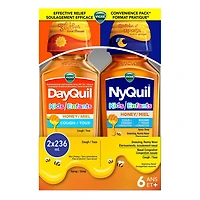 Médicament Vicks DayQuil et NyQuil Kids Saveur Miel – Soulagement de la Toux le Jour et la Nuit, Nez qui Coule, Nez Bouché, Éternuements, Symptômes du Rhume, Pack Pratique, 2 Bouteilles