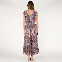 DV Sleeveless floral maxi dress with V-neck and a tiered ruffled hem