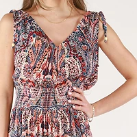 DV Sleeveless floral maxi dress with V-neck and a tiered ruffled hem