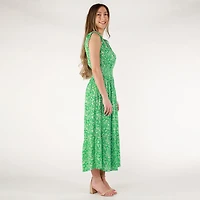 DV Robe longue florale sans manches avec col en V et ourlet à volants en gradins