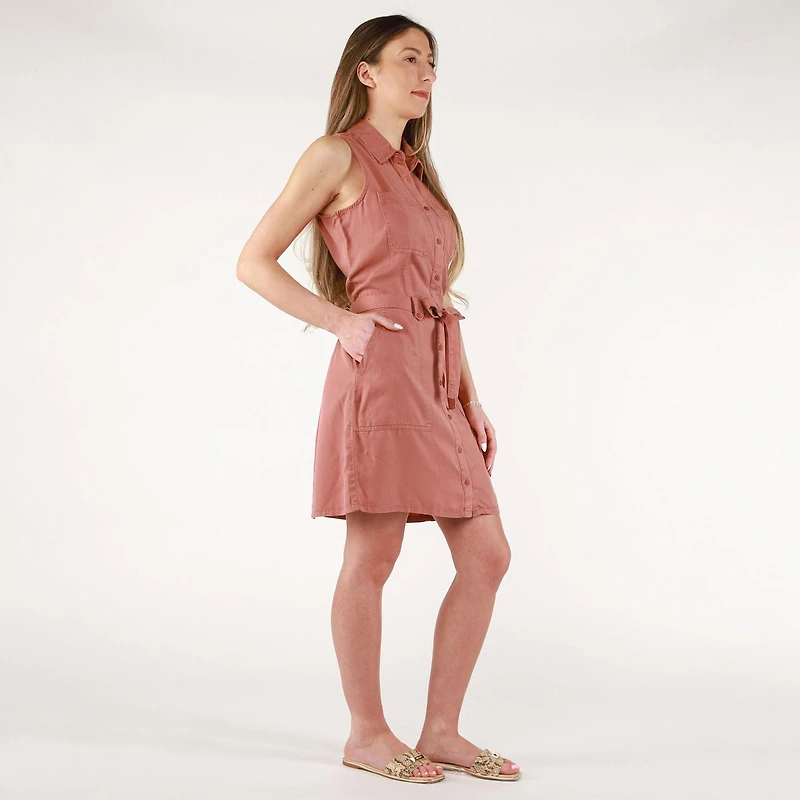 DV Mini-robe sans manches en tencel avec ceinture