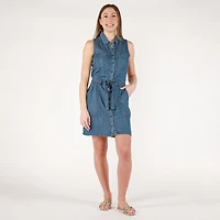 DV Tencel sleeveless mini shirtdress with tie belt