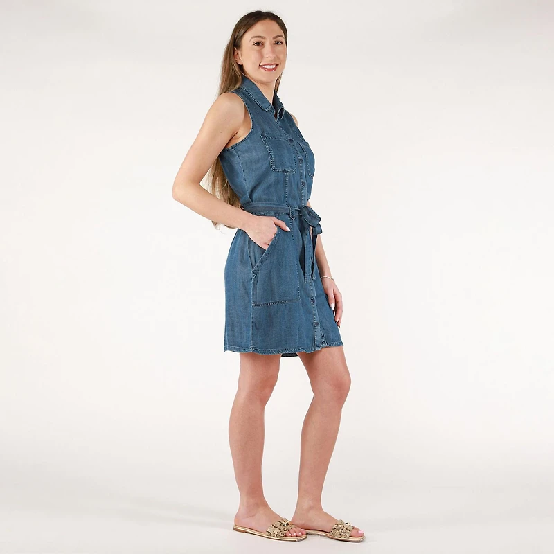 DV Mini-robe sans manches en tencel avec ceinture
