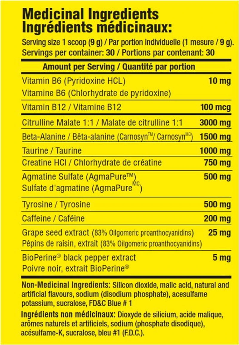 Mammoth Pompe Framboise Bleue, 30 Servir Pré-entraînement entièrement chargé 270g