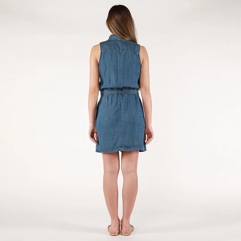 DV Tencel sleeveless mini shirtdress with tie belt