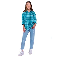 Girls Justice Plaid Button Up Top