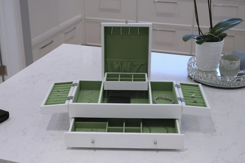 Mele and Co Everly White Triple Lid Wooden Jewellery Box