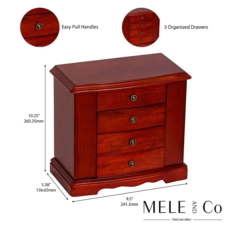 Mele and Co Boîte à bijoux musicale en bois finition cerise Harmony