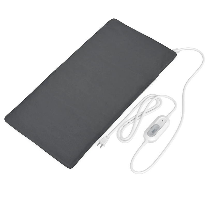 Coussin chauffant en vinyle Pure Enrichment® + PureRelief™ XL Express pour soulager les douleurs du dos, du cou et des épaules - 3 réglages de chaleur avec contrôleur à bouton coulissant, lavable en machine, 30,5 cm x 61 cm (gris)