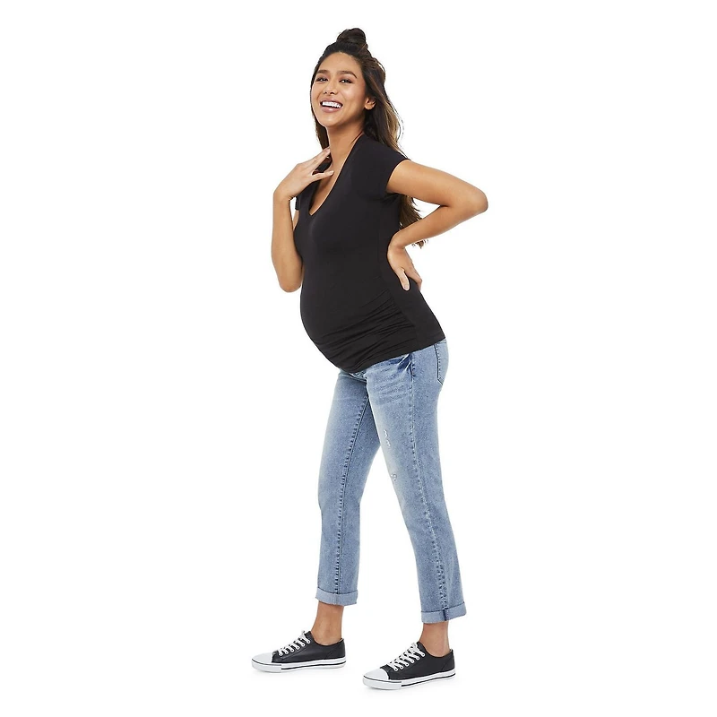 Paisley Sky Maternity Short Sleeve V-Neckline Tee, Sizes S-XXL