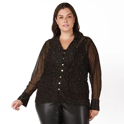 Devoted Taille Plus Femme Chemisier en dentelle transparente
