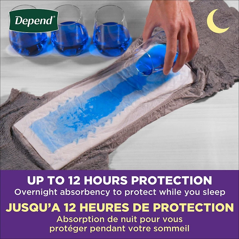 Sous-vêtements d’incontinence Depend Night Defense pour hommes, nuit, taille TG, emballage de 48
