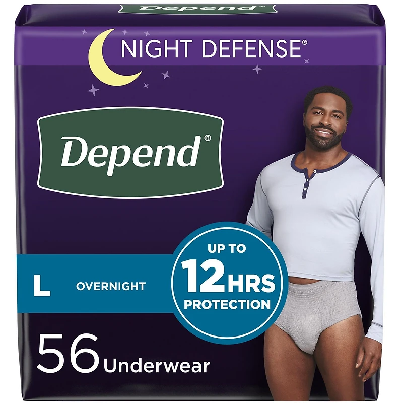 Depend Night Defense Adult Incontinence Underwear for Men, Disposable, Overnight, Large, Grey, 56 Count (Packaging May Vary)