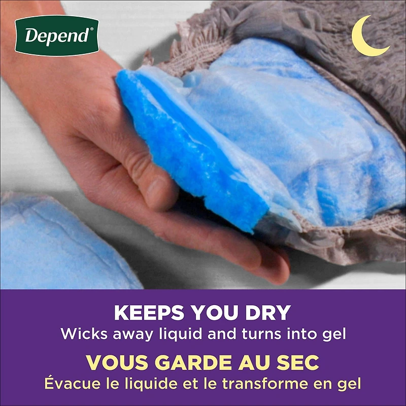 Sous-vêtements d’incontinence Depend Night Defense pour hommes, nuit, taille TG, emballage de 48