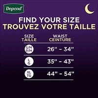 Sous-vêtements d’incontinence Depend Night Defense pour hommes, nuit, taille TG, emballage de 48