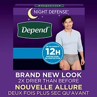 Sous-vêtements d’incontinence Depend Night Defense pour hommes, nuit, taille TG, emballage de 48