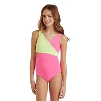 Justice Girls' Wrap Colour Blocking One Piece Swimsuit