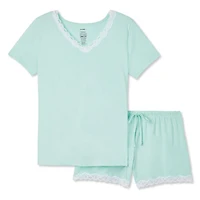 George Women's Lace Trimmed Boxer & Tee 2-Piece Sleep Set