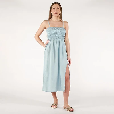 DV Robe midi sans bretelles à corsage smocké