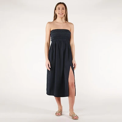 DV Strapless smocked bodice midi dress