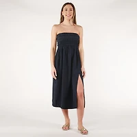 DV Strapless smocked bodice midi dress