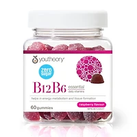 Youtheory Vitamin B12B6 Gummies, 30 mg or 1000 mg, Zero Sugar, Raspberry, 60 Count