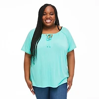 Penmans Plus Women's Tie Neckline Crinkle Top