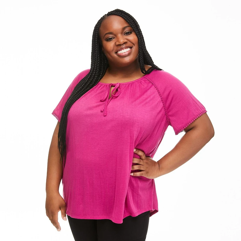 Penmans Plus Women's Tie Neckline Crinkle Top