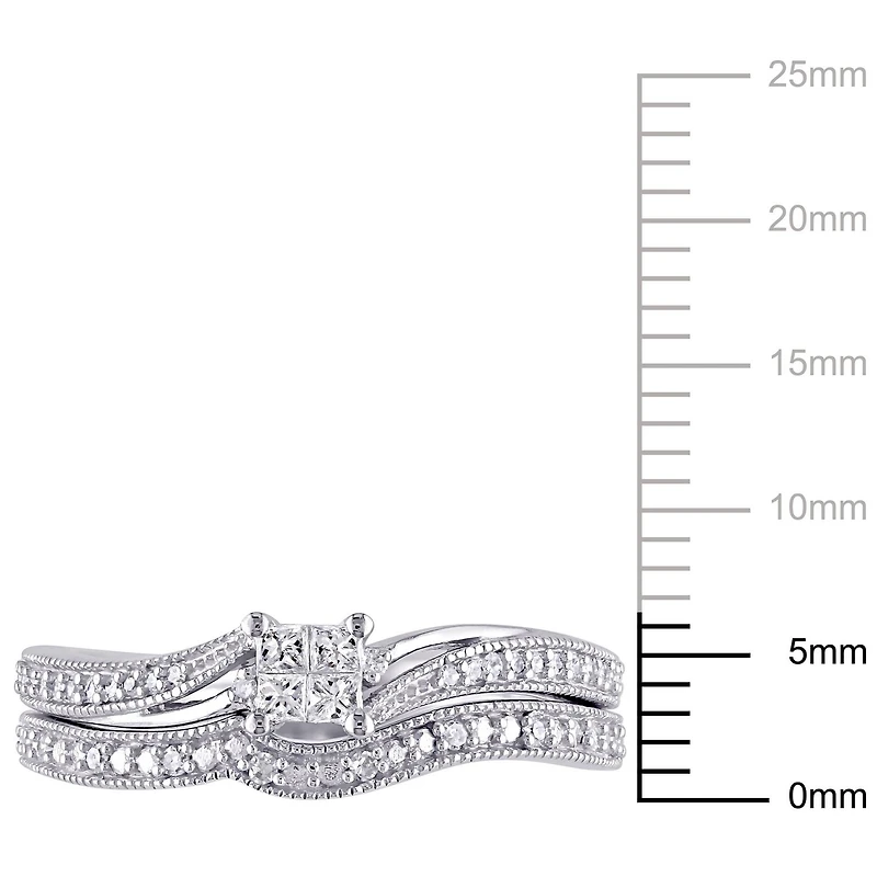 Miabella 1/4 Carat T.W. Diamond Princess-Cut 10 K White Gold Bridal Set