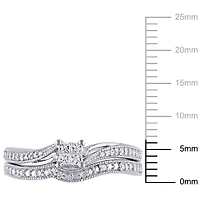 Miabella 1/4 Carat T.W. Diamond Princess-Cut 10 K White Gold Bridal Set