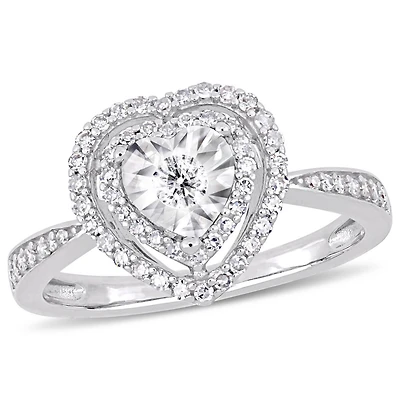 Bague de fiançailles avec auréole double de forme cœur Miabella avec diamants 3/8 CT poids total en argent sterling