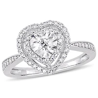 Bague de fiançailles avec auréole double de forme cœur Miabella avec diamants 3/8 CT poids total en argent sterling
