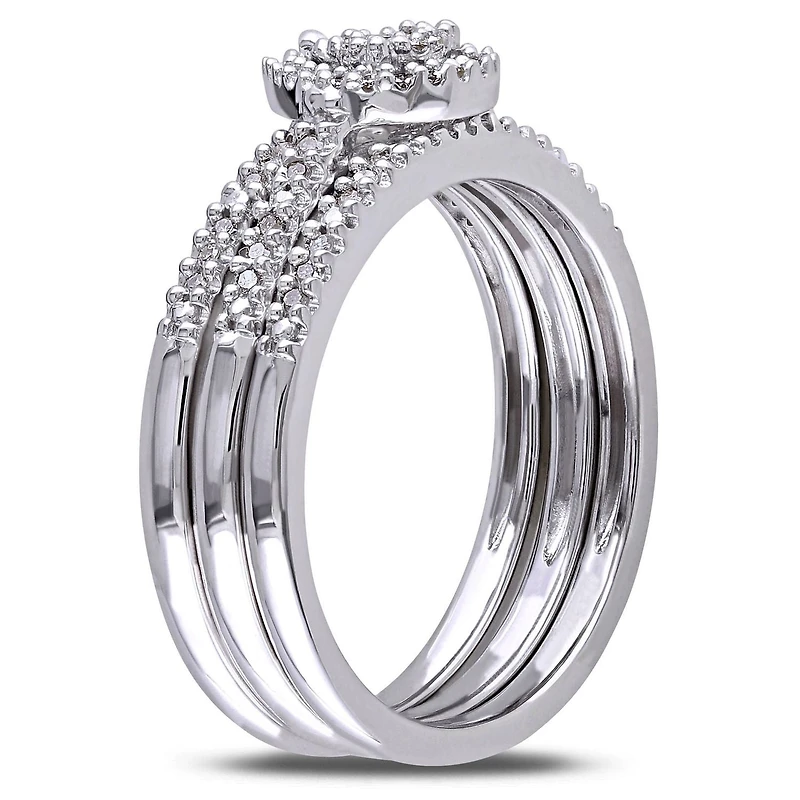 Ensemble de mariage de 3 morceaux forme auréole Miabella avec agglomération de diamants de forme poire 1/4 CT poids total en argent sterling
