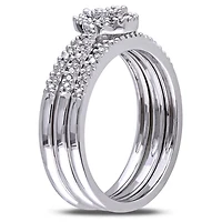 Ensemble de mariage de 3 morceaux forme auréole Miabella avec agglomération de diamants de forme poire 1/4 CT poids total en argent sterling