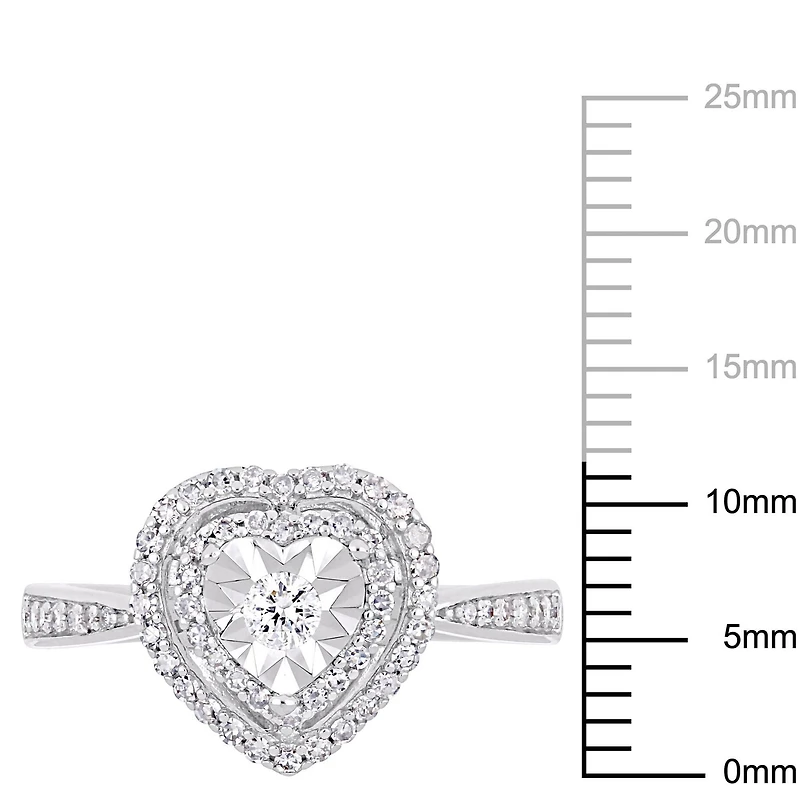 Bague de fiançailles avec auréole double de forme cœur Miabella avec diamants 3/8 CT poids total en argent sterling